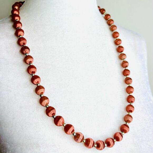 Vintage Light Brown Silk Thread Wrapped Beaded Necklace - Picture 2 of 4